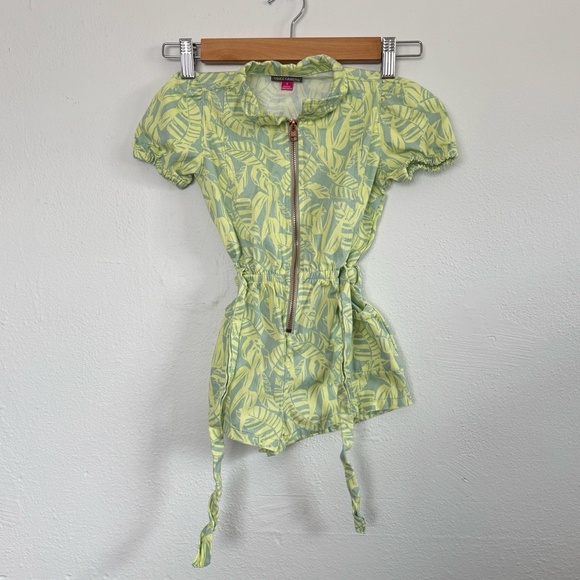 Vince Camuto Girls Romper Size 4 Tropical Beach Green Cotton Palm Print Dressy - Picture 1 of 5